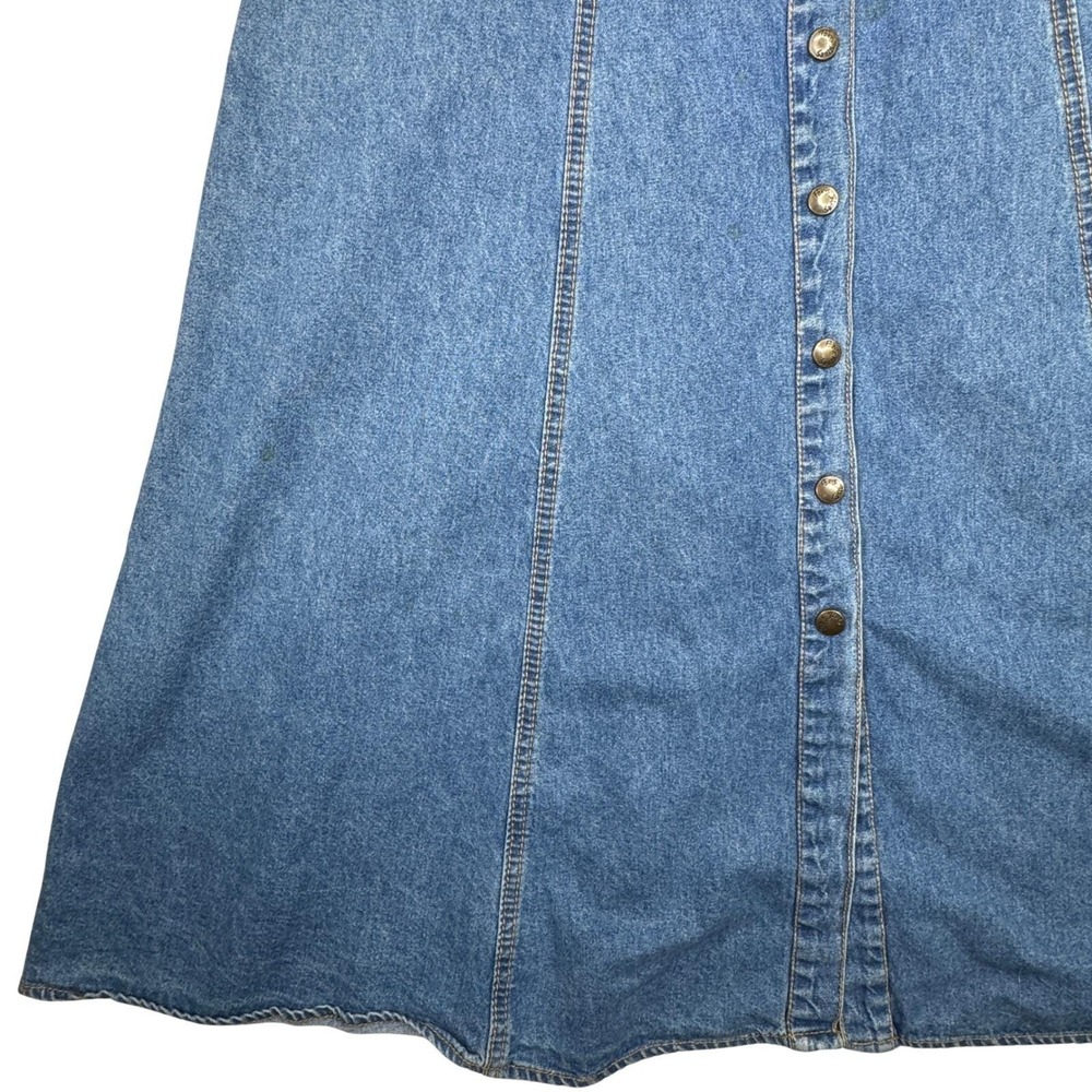Vintage Paris Blues Denim‎ Maxi Dress Paisley Trim Western Button Front USA  7 - Picture 4 of 14